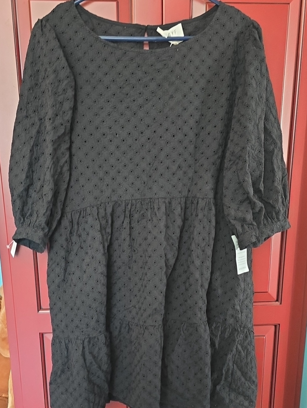 Eyelet Tiered Black Xl Dress